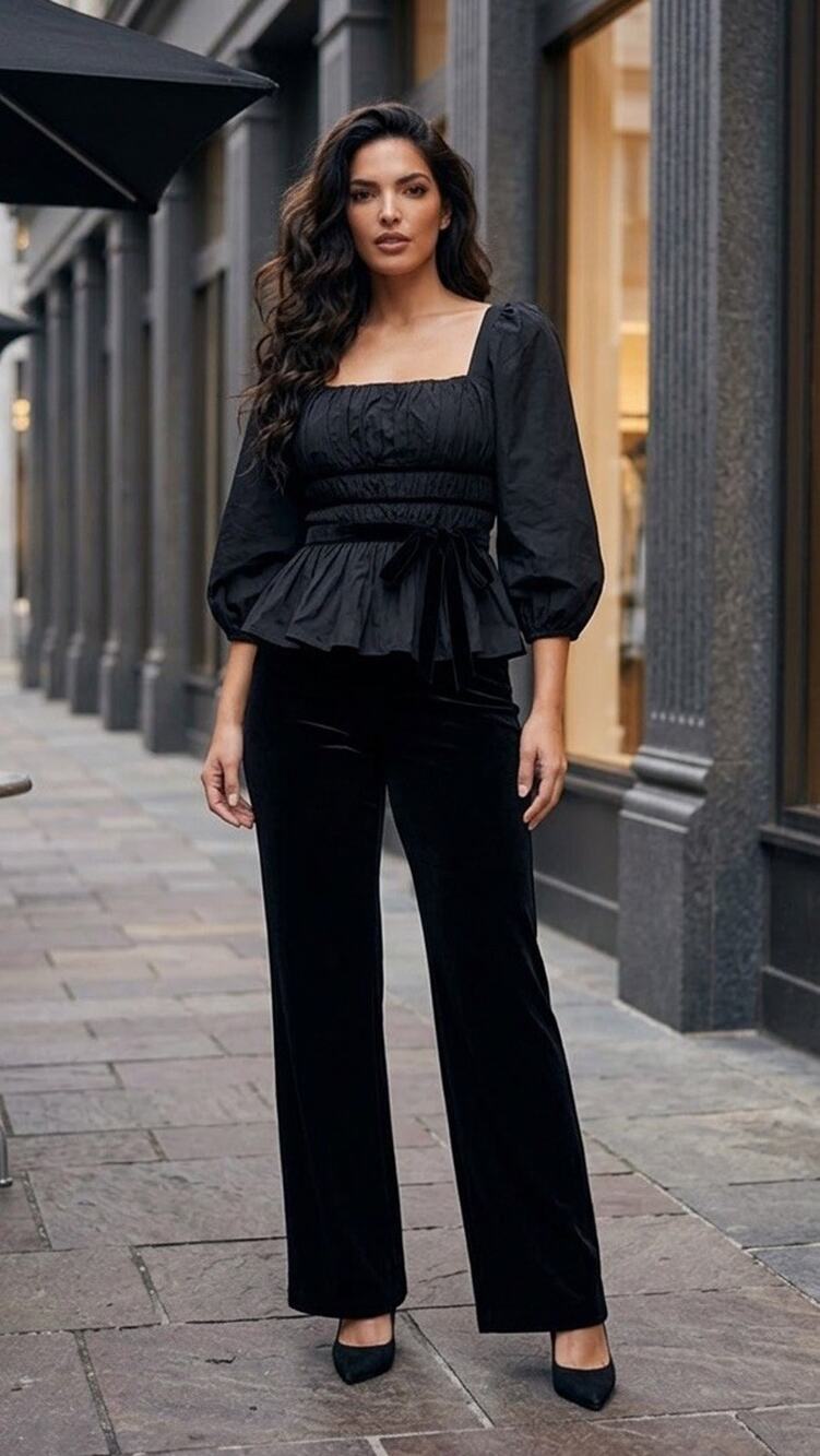 Antonio Melani Size 2 Genevieve Velvet Ribbon Peplum Blouse Top Black